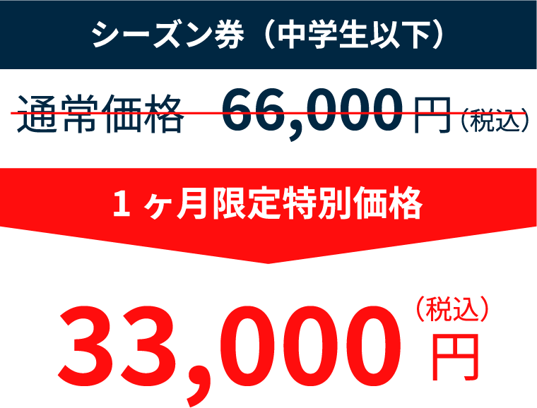 シーズン券(中学生以下) 66,000円のところ33,000円
